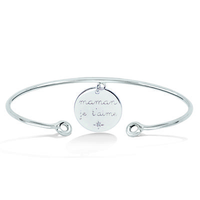 [R2554] - Silver Bracelet 'Mom I Love You' Silver White (rhodium) - 56mm 15mm