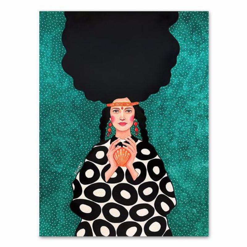 Abstraktní dívka vlasy květina pták nástěnná malba na plátně plakáty na severské téma a tisky vintage nástěnné panely pro dekor obývacího pokoje bez rámů