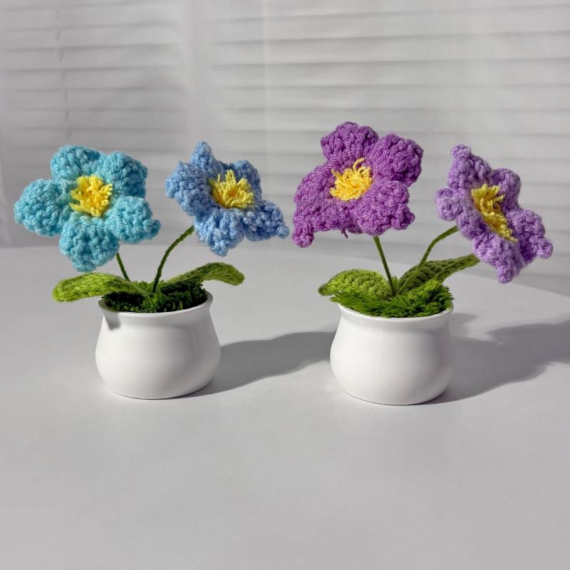 Artificial Flowers Potted Crochet Flower Ornament Desk Accessories Room Decoration Home Decor Holiday Gifts