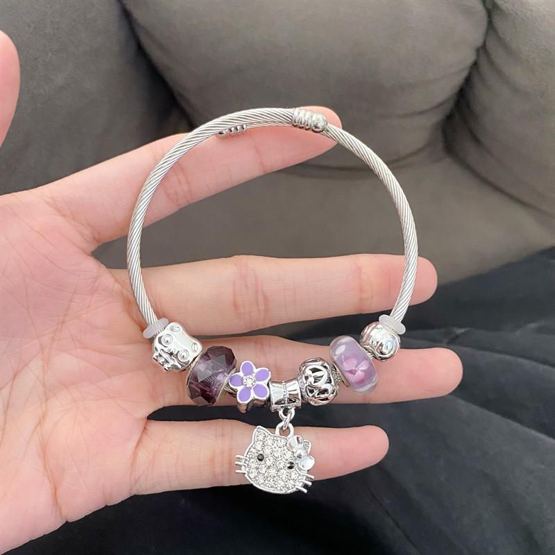 Panjia Dora Women's Stainless Steel Beaded Bracelet - European American Versatile Luxury Jewelry