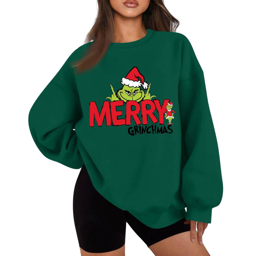 Women's Casual Fashion Long Sleeve Christmas Printed Round Neck Sweatshirt Top