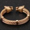 Gotisch Goldfarbe Edelstahl Wolf Löwenkopf Offener Armreif Manschettenarmband für Mann Herren Männlich am Handgelenk Schmuck Zubehör