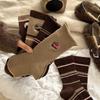 Women's Mid-calf Socks for Autumn and Winter, Warm Long Calf Socks, Retro Coffee-colored Long Socks with Stripes, Versatile and Casual for Women