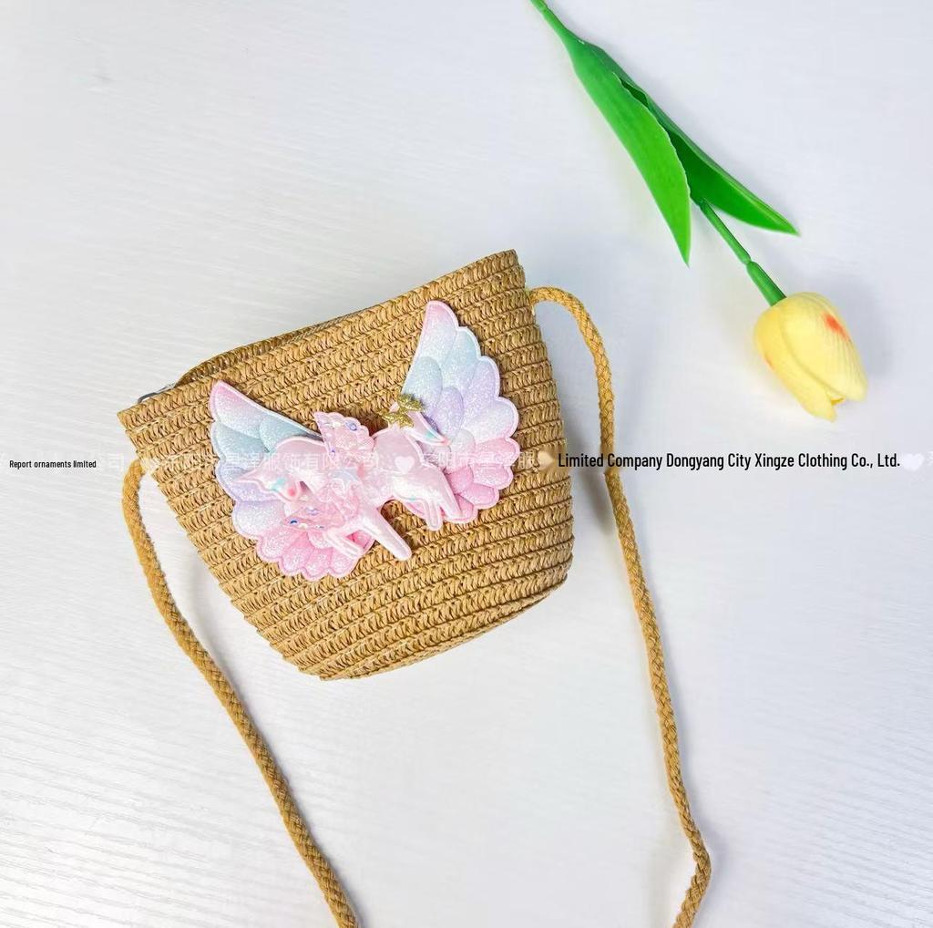 Adorável Bolsa de Palha 2025: Bolsa Transversal de Verão Infantil para Férias à Beira-Mar