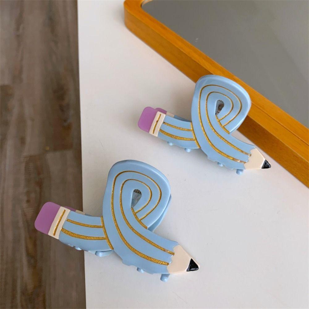 Korean Style Pencil Shape Hair Claw Y2k Pen Shark Clip Lovely Acetate Claw Clip  Daliy