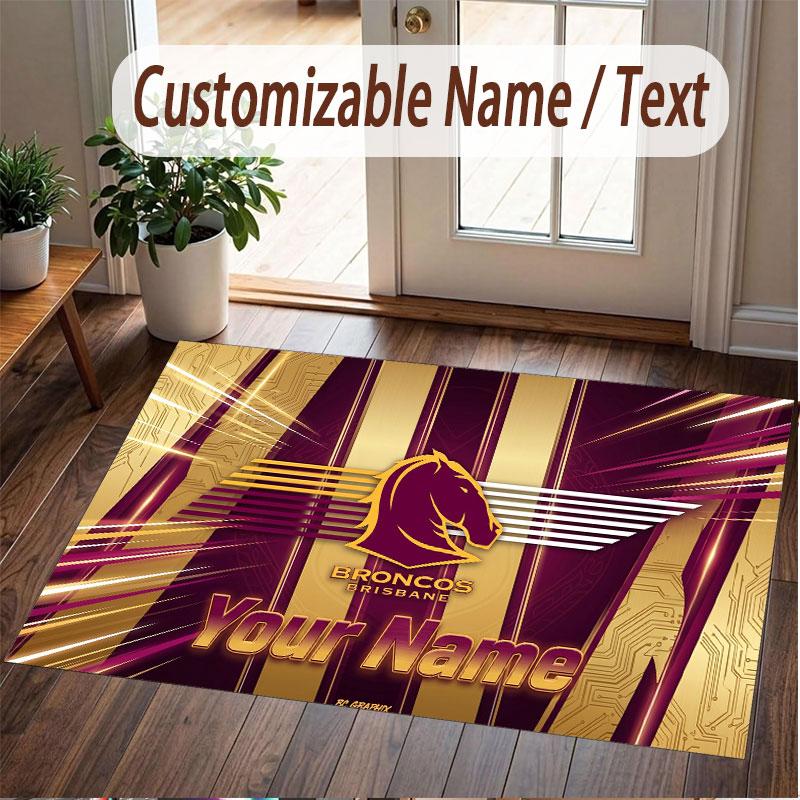 Benutzerdefinierter Teppich Brisbane Broncos Muster Druck Name Text Weicher Rutschfester Boden Teppich für Zuhause Innen Dekoration