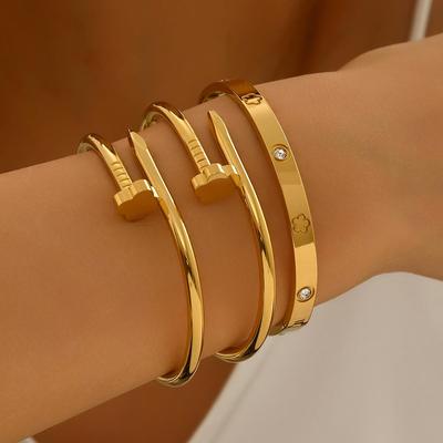 Damen High-End Zirkon Nagel Offener Armreif: Europäischer & Amerikanischer Stil, Nicht-Verblassender Titanschmuck