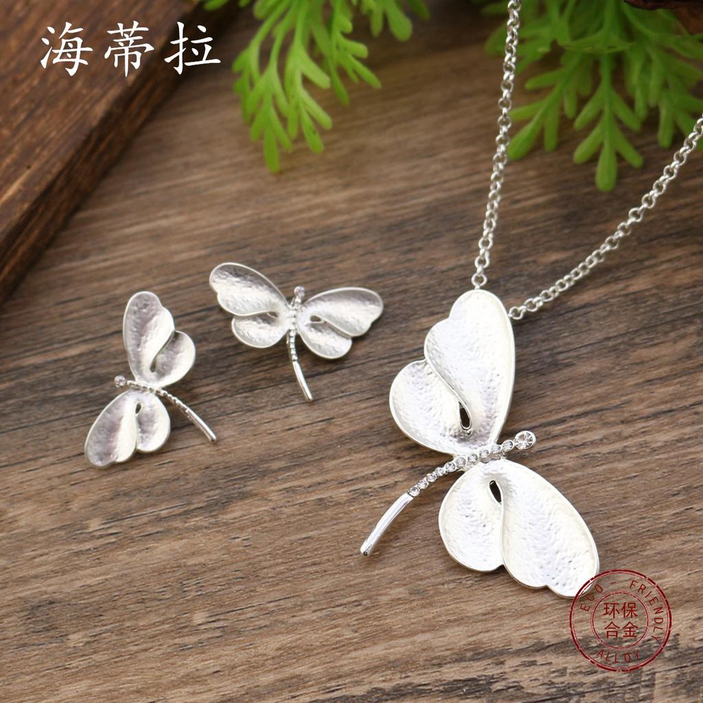 New enamel butterfly stud earrings pendant set, women's personalized high-end butterfly necklace