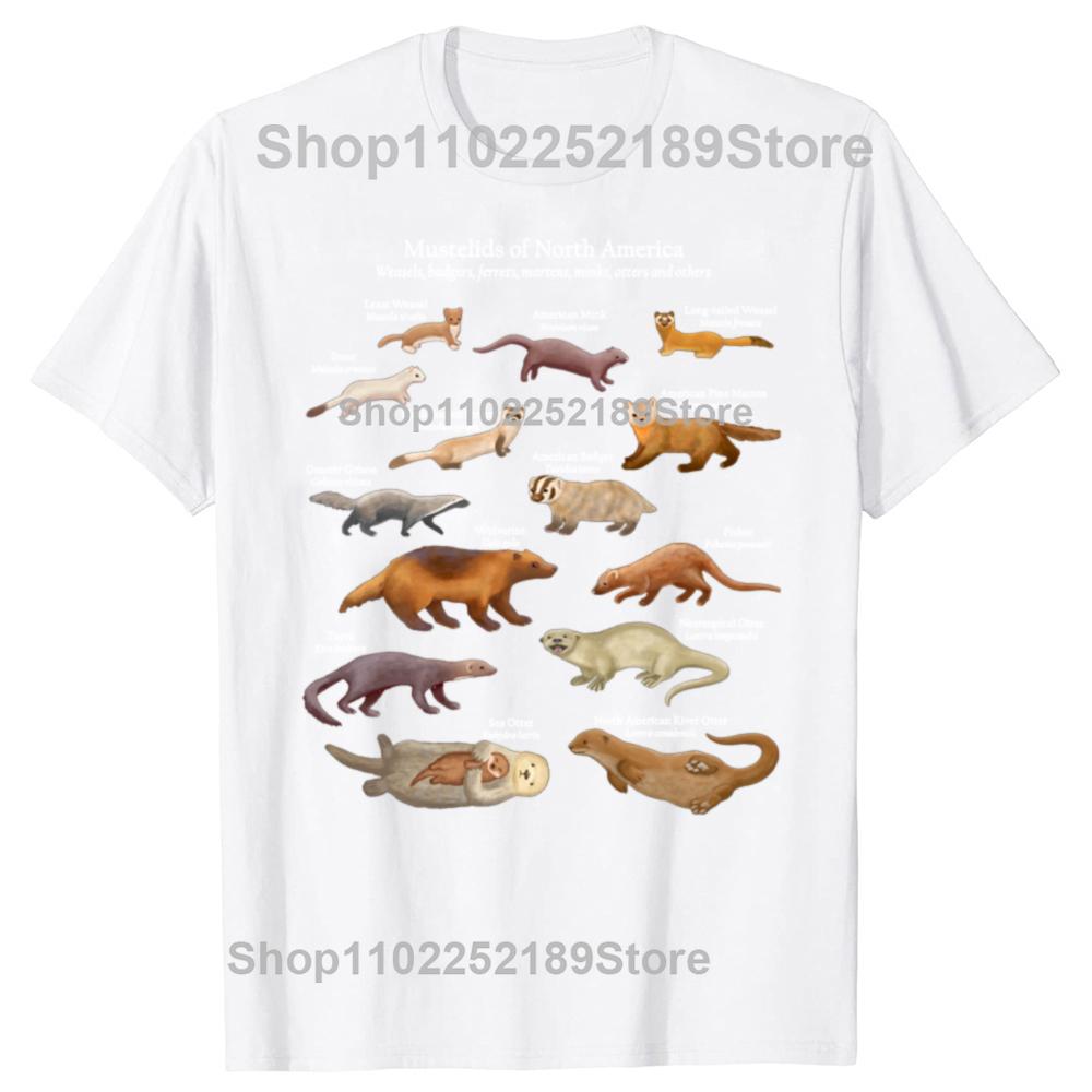 Funny Mustelids of North America Weasels Otter Mink and More T-shirts Men Casual Tshirt 100% Cotton Loose Oversized T Shirt