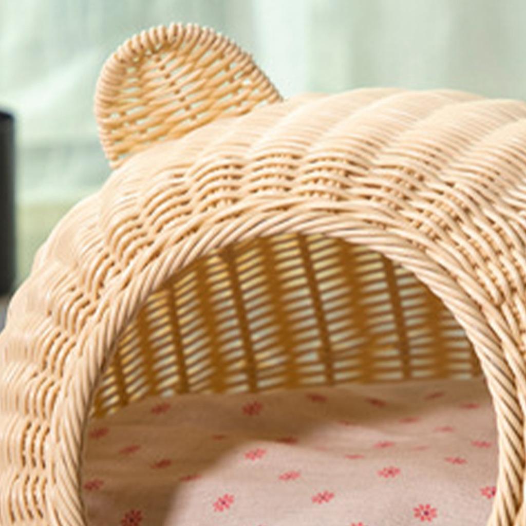 Legowisko dla kota Urocze kocie uszy imitujące rattan Tkane ręcznie Oddychające Przez cały rok Zmywalne Półzamknięte dla kota