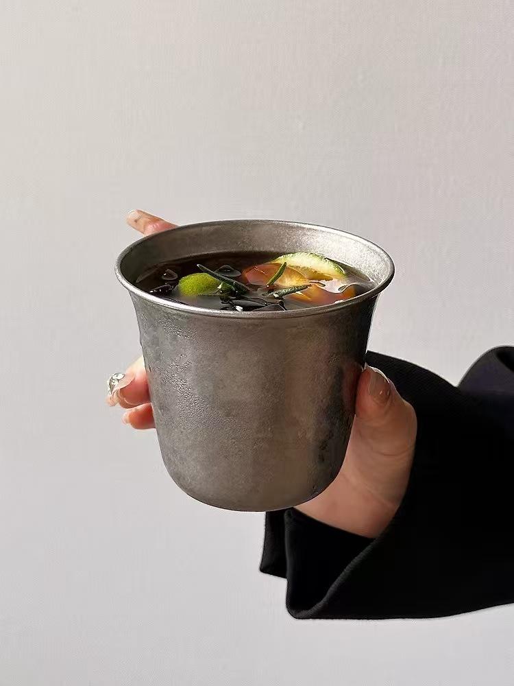 Thickened Vintage American Frosted Stainless Steel Coffee Cup Cold Drink Cup Wide Mouth Design