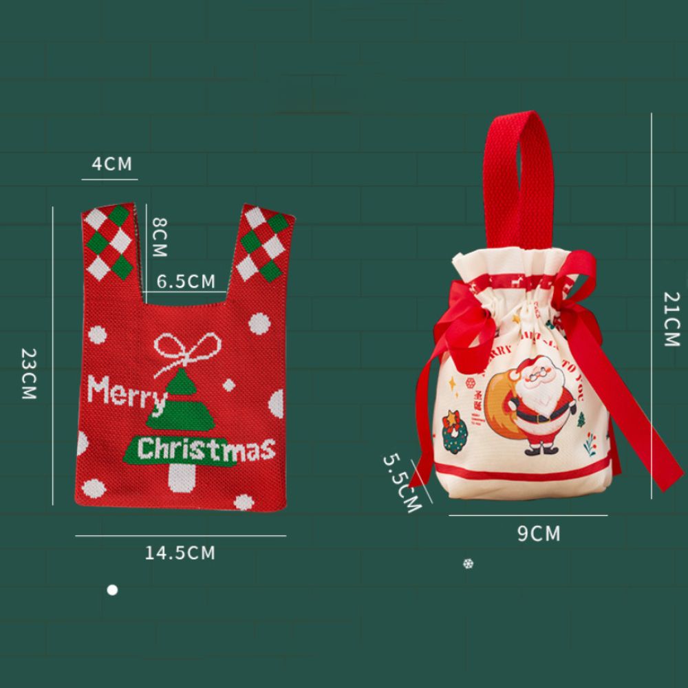 Lässige Weihnachtsstrickhandtasche, handgefertigte Multifunktions-Weihnachtstasche, wiederverwendbare Geschenktasche, Süßigkeitentasche mit Cartoon-Motiv