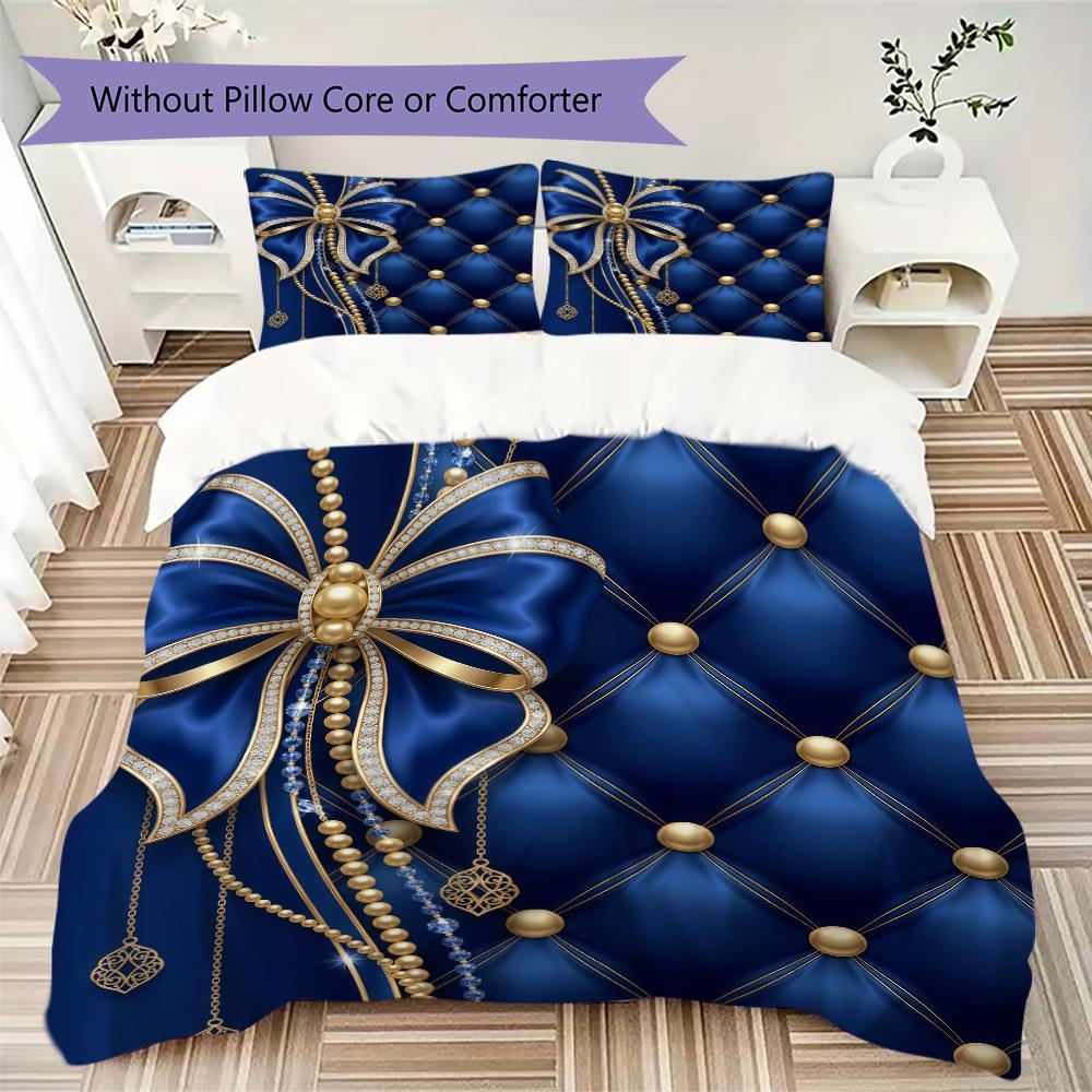 Gorgeous Bow Pattern Bedding Uilt Set Uilt Cover Pillowcase Home Decoration Birthday Gift (1 * Duvet Cover + 2 * Pillowcase  Without Core)