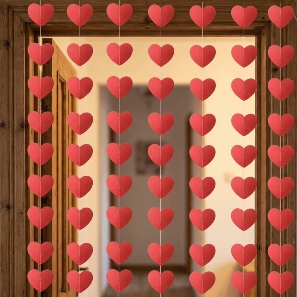 2m 6.5ft Heart String Stereoscopic Romantic Valentines Day Decoration Reusable Paper Love Heart Hanging Curtain Birthday Party