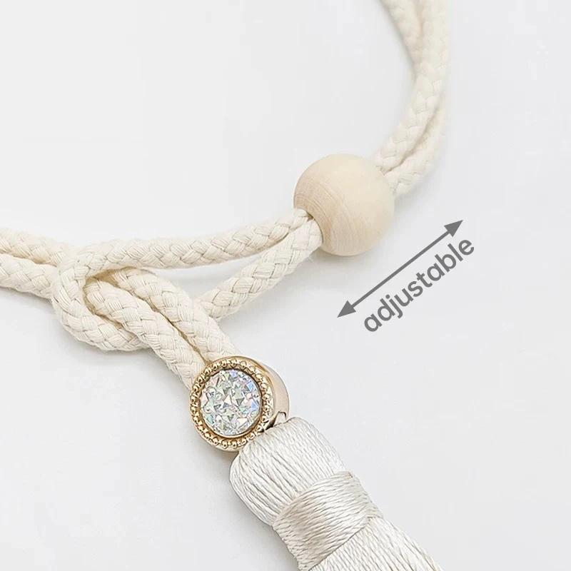 2 PCS Adjustable Cotton Cord Curtain Tiebacks Curtain Straps Bohemian Chic Log Loop Curtain Buckle Strap With Tassel Hand Woven
