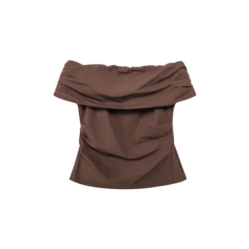 

Летний топ 2025 года французской светской львицы Pure Desire облегающего кроя с открытыми плечами для женщин S5099 Small кофейный