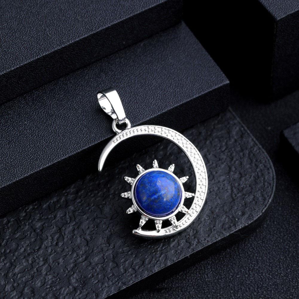 Sun and Moon Design Women's Pendant Necklace with natural Stone Boho Style Beach Vocation Jewelry Gift Moon Sun Necklace Occult