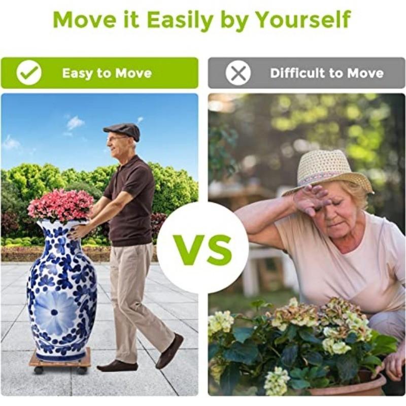 Household Garden Wooden Moving Flowerpot Base Movable Plant Pot Trolley 4 Wheels Rolling Base Trays Plant Stand