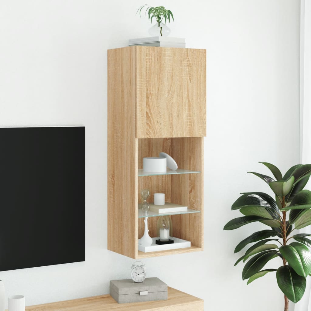 Wand-TV-Sideboard für das Wohnzimmer, 3 offene Fächer und 1 Fach mit Tür, vielseitiger Wandschrank, 40,5x30x102 cm