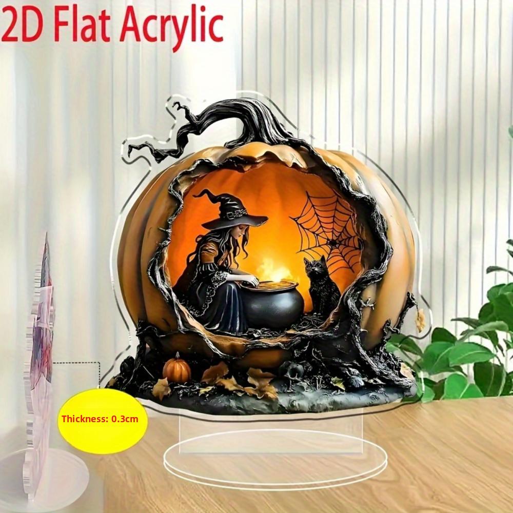 Pumpkin Witch, 2D Flat Acrylic, Tabletop Decoration, Ornaments, Suitable for Living Room, Office, Gifts, Halloween, Christmas