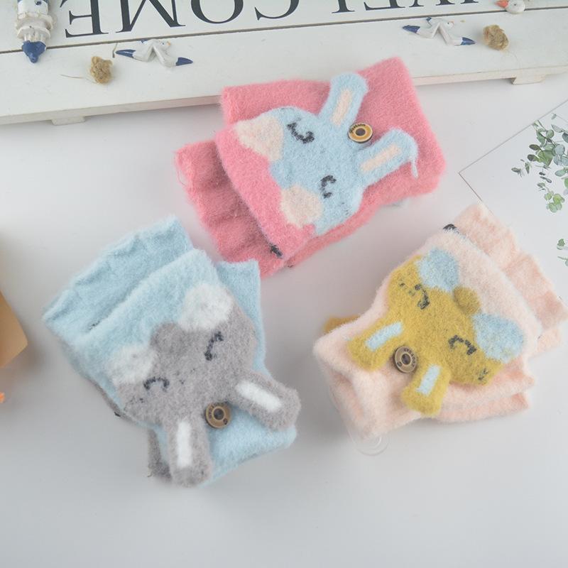 Jesień i zima nowe termoaktywne rękawiczki dziecięce z dzianiny, z odwijanymi palcami