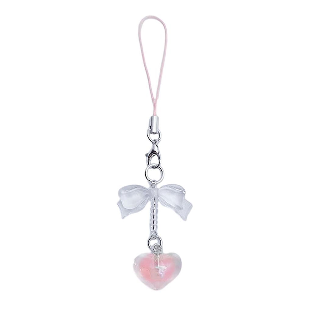Heart Bowknot Hanging Pendant Sweet Phone Strap Y2K Bag Decoration Portable Y2K Hanging Lanyard Gift for Girls Women