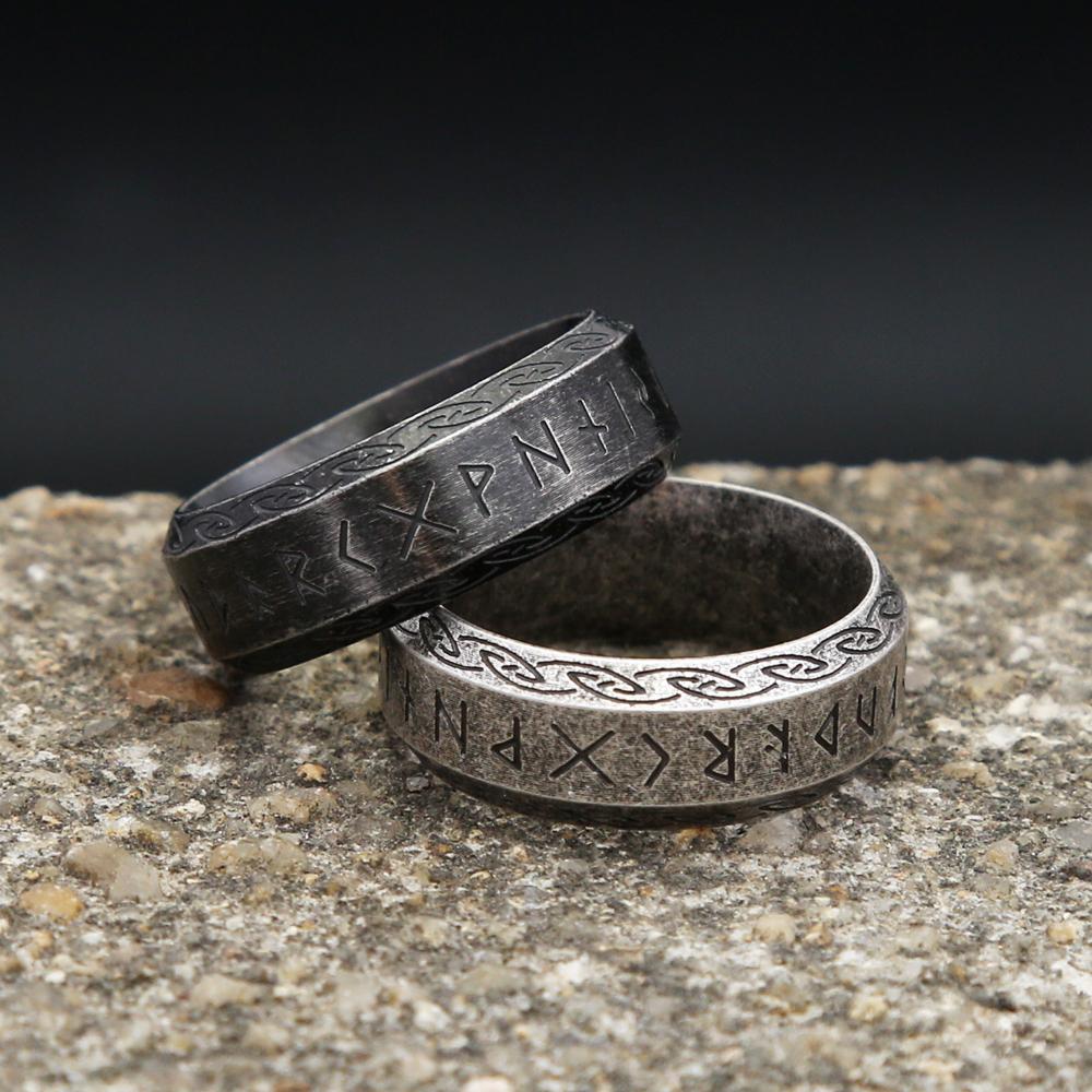 Bague Rune Viking Odin Norse Vintage Punk Simple Acier Inoxydable Bagues Lettres Viking Pour Hommes Femmes Amulette Bijou Cadeau