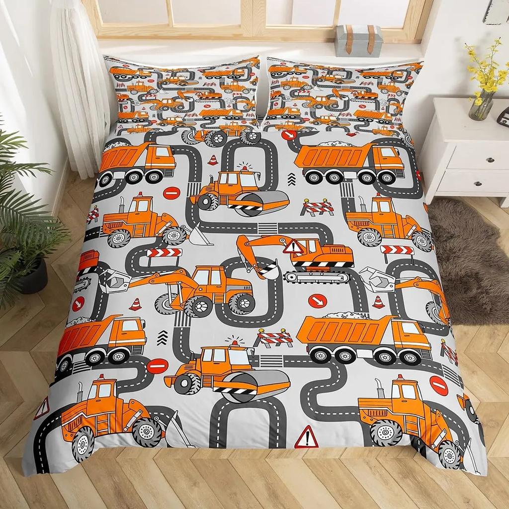 Poszewka na kołdrę z motywem samochodu z kreskówkową mapą drogową dla dzieci, zestaw pościeli dla chłopców, wystrój pokoju, geometryczne linie, poszewka na kołdrę z motywem samochodu ulicznego