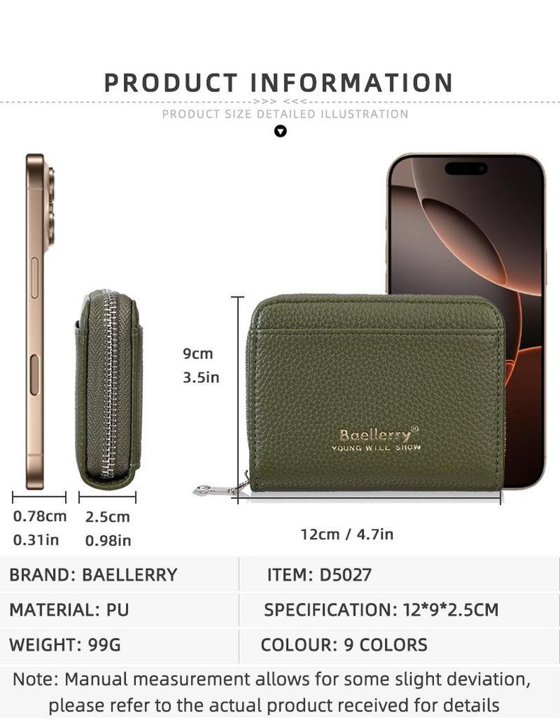 Baellerry Women's Lychee Texture Zipper Card Holder Wallet - Stylish Coin and Card Organizer