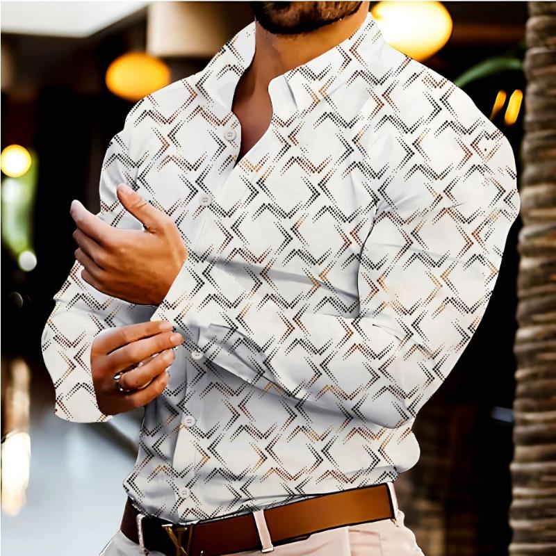 Men's Spring Autumn Fashion Hot Stamping Print Casual Long-Sleeve Versatile Shirt