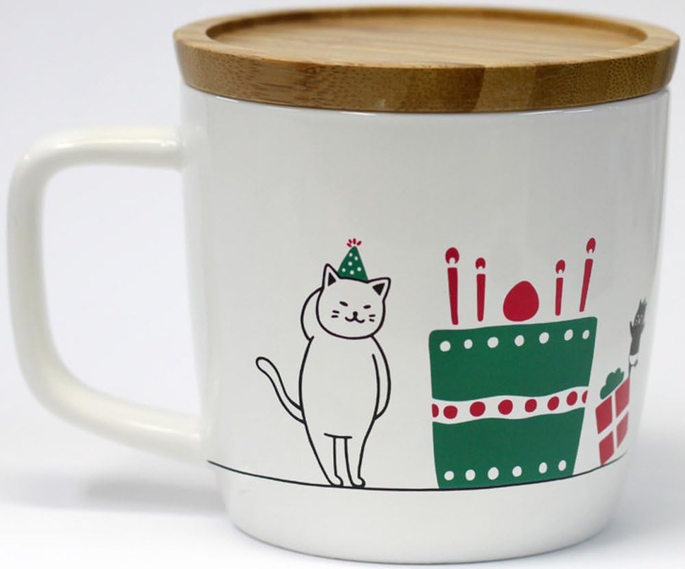 Artha Kimochi Mug with Dishwasher and Microwave Comfortable Gift Item AR0604184 Lid, Congratulations, 280ml, Safe, Porcelain/Natural Wood, Handle,