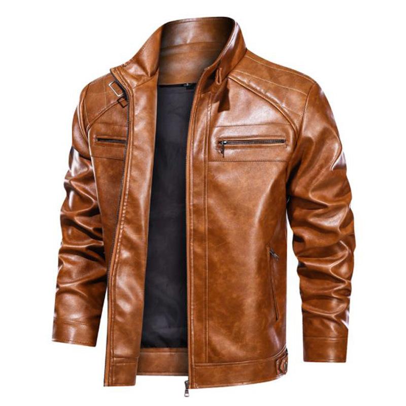 European and American simple PU leather jacket leather jacket men's autumn and winter new locomotive jacket European size