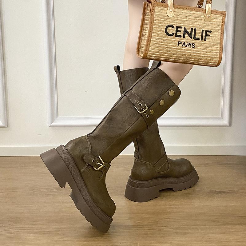 Fashion Thick-soled Women's Over-the-knee Boot Spring and Autumn Fashion Increased Belt Buckle Decorative Shoes Female Knight High Boots