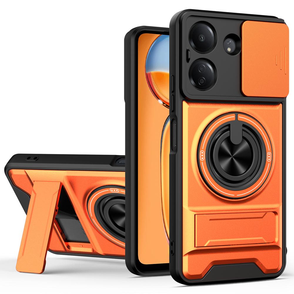 KEYSION Magnetic Phone Case for Redmi 13C Slide Camera Protection Upright Kickstand Shockproof Back Cover for Xiaomi POCO C65
