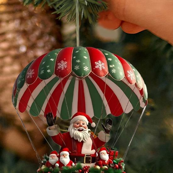 Vánoční dekorace horkovzdušného balónu Dřevěný 2D plochý Santa Claus v horkovzdušném balónu Přívěsek pro sváteční výlohu zeď domácí dekoraci