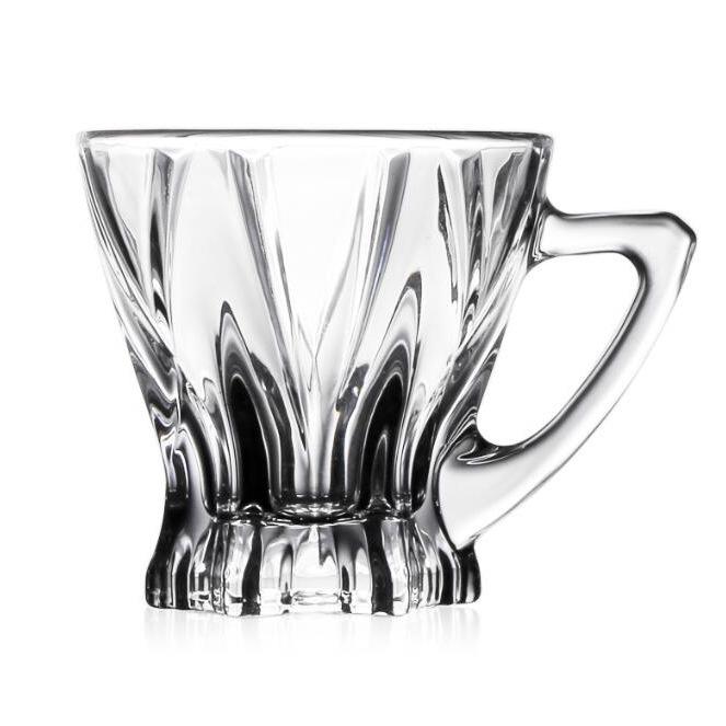 Glass Tea Cup with Leaf Design - Floral Patterned, With Handle & Foot, Ideal for Milk, Tea, Coffee, Juice, Water