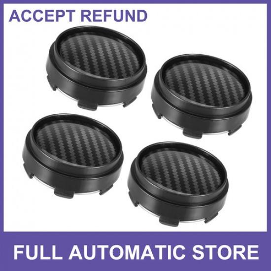 FOUR 63mm 66mm Wheel Center Hub Caps Covers Carbon Fiber Pattern Black Universal
