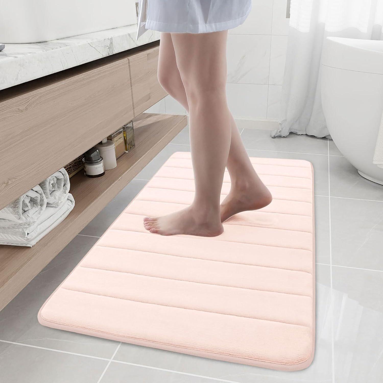 

Смугасті килимки для підлоги у ванній кімнаті з коралового вельвету, побутові абсорбуючі килимки для підлоги у ванній кімнаті, придверні килимки 40*60cm рожевий