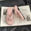 Comemore Summer Leisure New Pearl Slippers Outside Wear Thick Bottom Beach Girls Flip-flops Wedges High Heeled Slides for Women