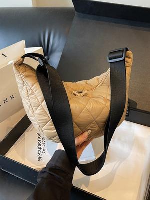 Autumn and Winter Pleated Rhombus Embroidery Thread Oxford Cloth Bag 2025 New Lightweight Dumpling Bag Simple Casual Shoulder Bag