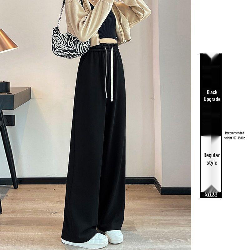 

High-Waisted Women s Black Slimming Ice Silk Wide-Leg Sports Casual Pants for Summer S (recommended 75-90 jin)
