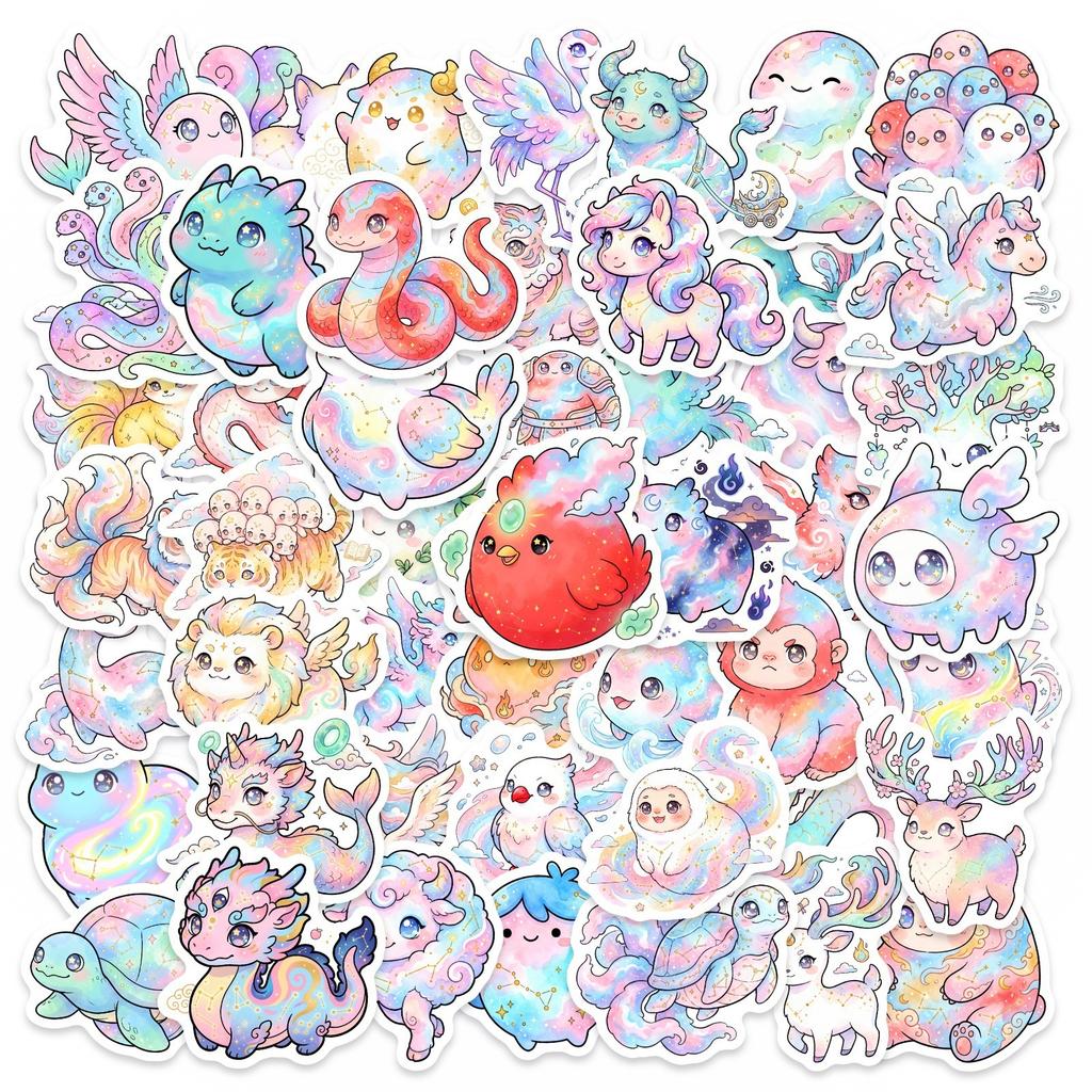 50 Dream Watercolor Mythical Beast Stickers Diy Colorful Cartoon Mythical Creature Hand Account Water Cup Waterproof Decorative Sticker