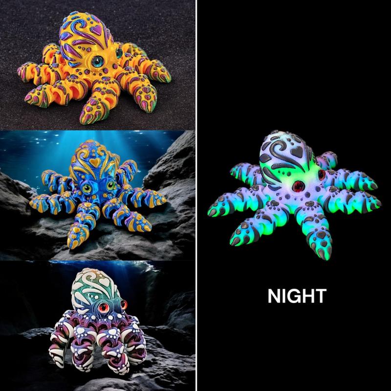 3D Printed Octopus Figurine Flexible Articulated Tentacles Cute Entrance Cabinet Ornament for Modern Home Aesthetic Decor