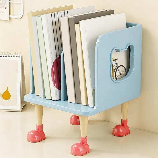 Yousheng Cute Bookends Organizer for Desk Pastel Kids Book Holder Shelf with Multi-Compartment, Anti-Tip Base & Open Design, Study Decor for Textbooks