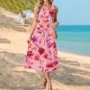 Fashionable women's summer dress with floral print, flowy casual , perfect for beach vacations, sundress with pockets.