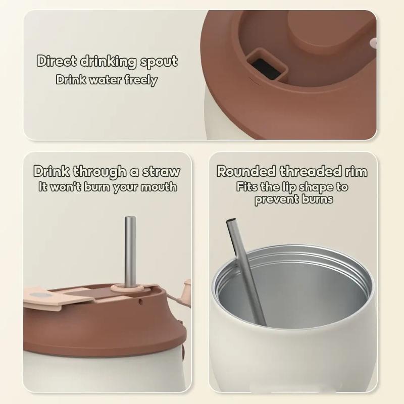 280mL Portable Insulated Coffee Mug Mini Stainless Steel Dual Spout Hot Cold Thermal Cup for Daily Use