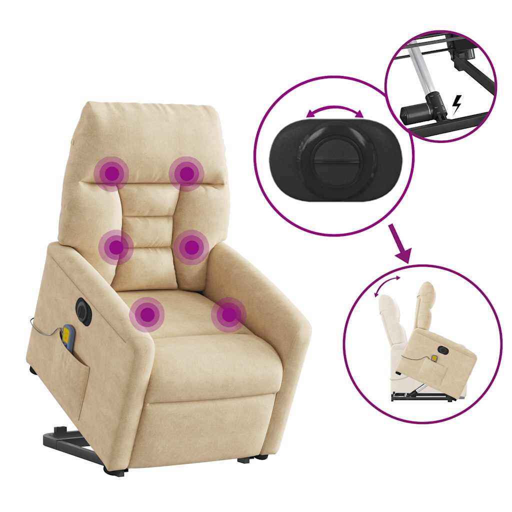 Electric Recliner Chair with Lift Assist Cream Microfiber Fabric
