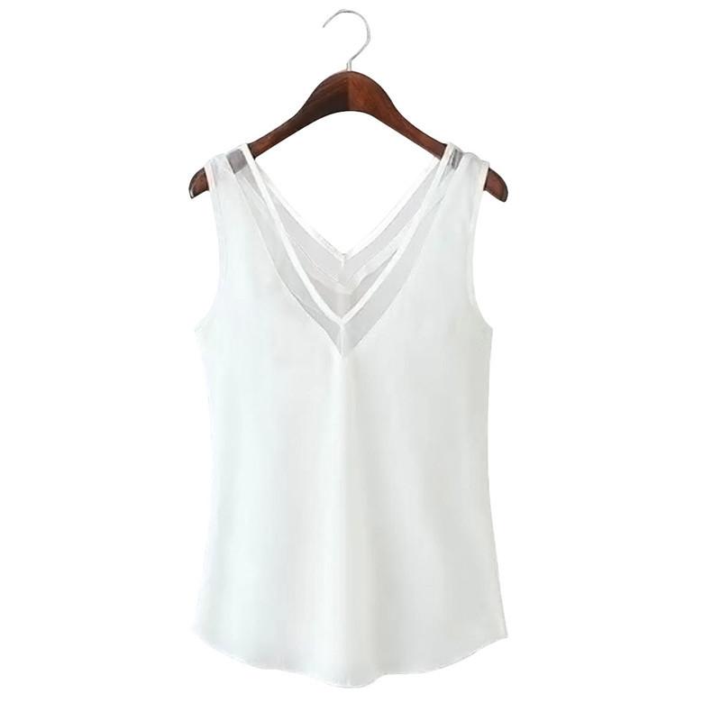 Stylish Sleeveless Sheer Chiffon V-neck Vest Streetwear Fashion Top Comfortable Cool