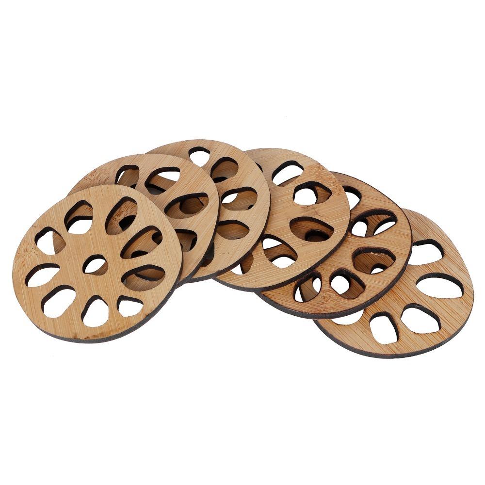

6pcs set Nature Bamboo Heat Insulated Cup Pad Non-Slip Design Teacup Mat Coaster Dining Room 2#