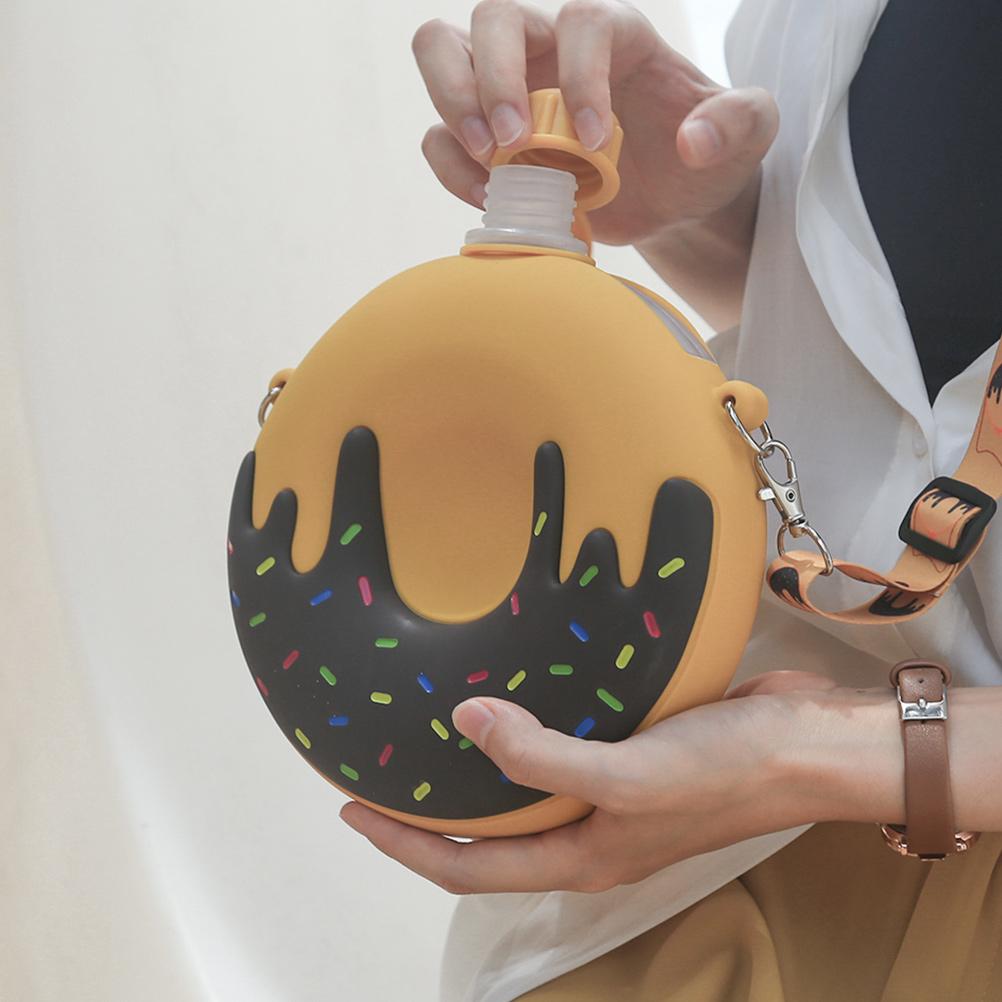 1 pc 250Ml Silicone Water Bottle Doughnut Shape Portable Drinking Cup For Water Bottle Lovely Pattern